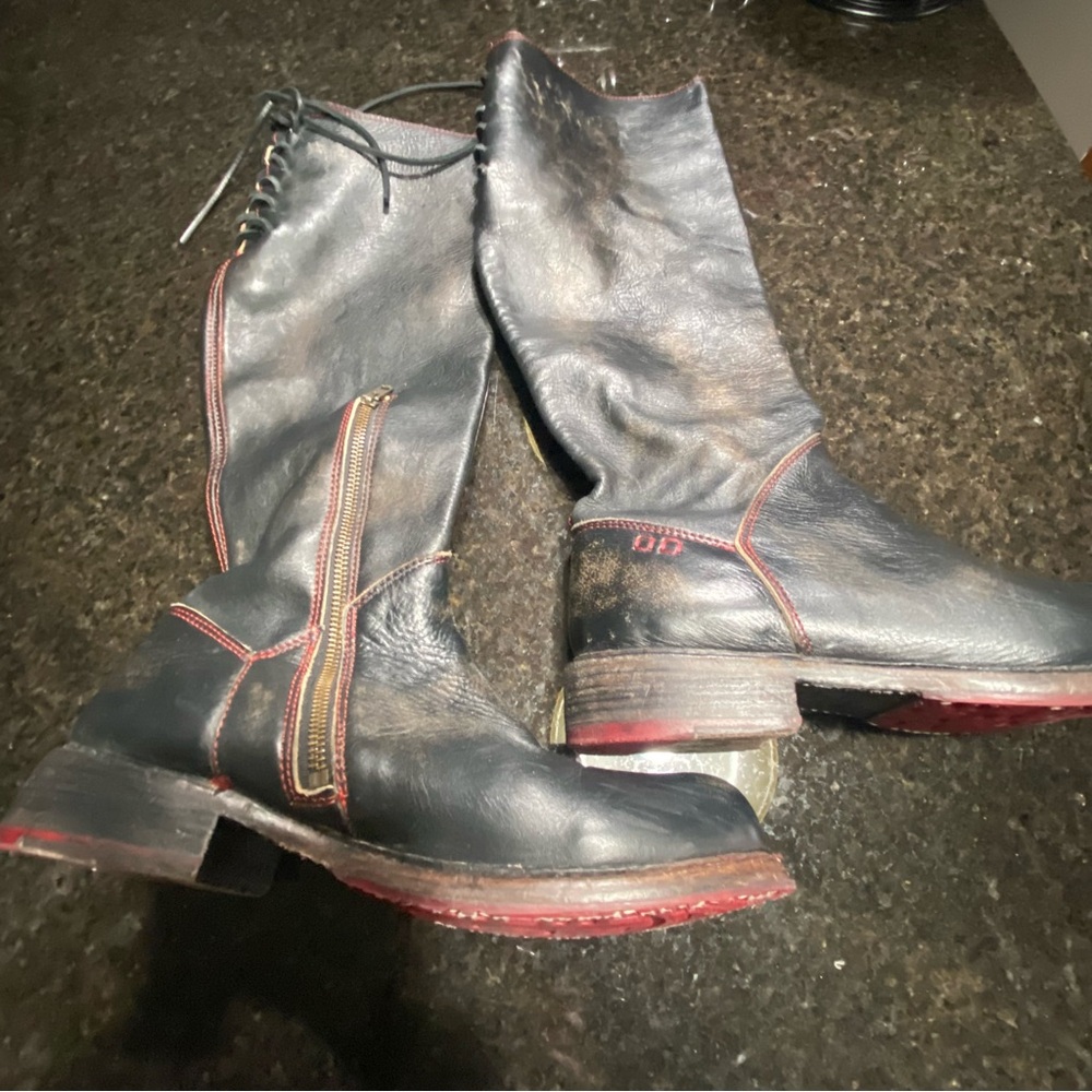 BED|STU Black and Red Lace Up Boots